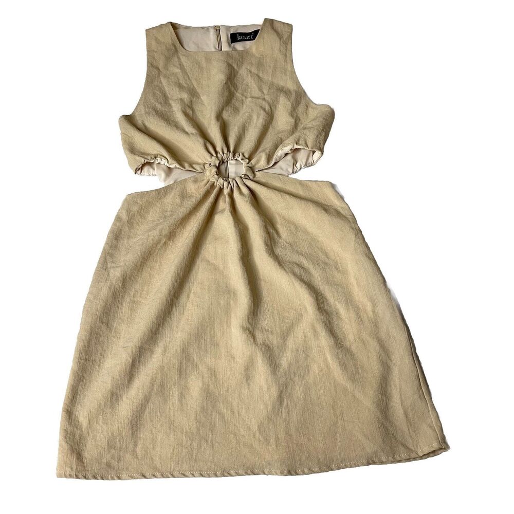 Kourt Anthropologie Sz S Beige Mini Dress Cutout Dress